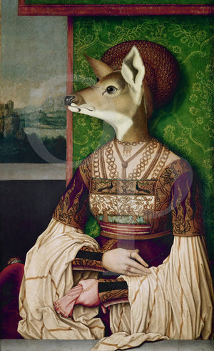 The Queit Hour. Deer in Medieval costume collage
