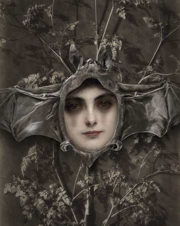 Belladonna. Original collage. Gothic bat woman