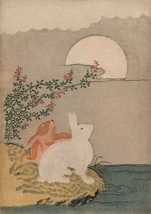 Hares and Autumn Full Moon by Suzuki Harunobu