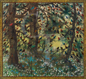 Flock of Songbirds. Art Nouveau painting