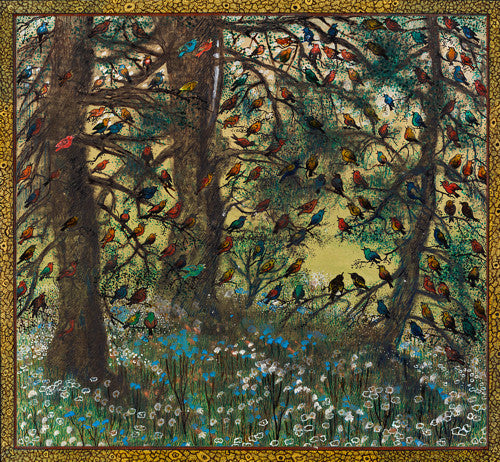 Flock of Songbirds. Art Nouveau painting