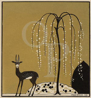 Deer Under Weeping Tree by Georges Barbier. Art Deco illustration 