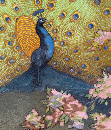 Peacock and flowers vintage illustration