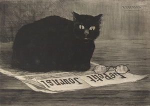 Cat on a Newspaper. Etching by Henri-Charles Guérard. Fine art print