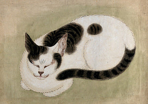 Sleeping Cat. Antique Japanese Cat Painting. Fine art print
