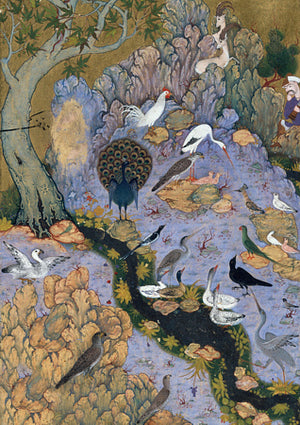 Mystical birds Persian painting. Fine art print 