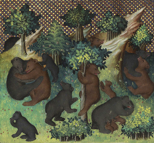 Bears in a forest, from the page a Medieval French illuminated manuscript