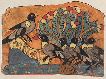 King of the Crows. Watercolour painting from an antique Arabic manuscript 