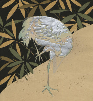 Egret. Japanese textile design. Fine art print