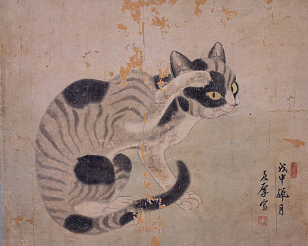 Antique Korean painting of a cat. Fine art print