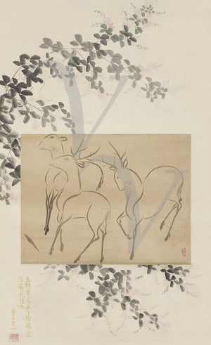 Three Deer. Japanese ink painting of by Ogata Korin. Fine art print