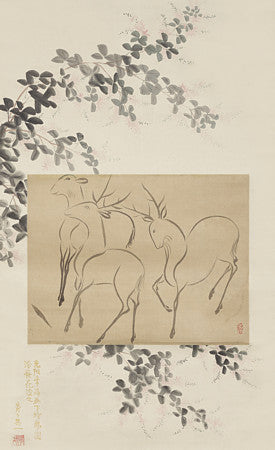 Three Deer. Japanese ink painting of by Ogata Korin. Fine art print