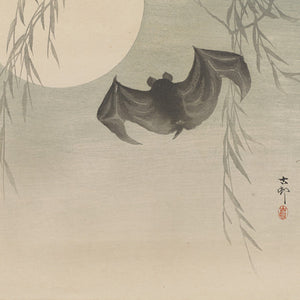 Bat and a Full Moon. Japanese fine art print 