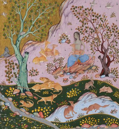 Painting from a Persian book of poetry by Nizami. Fine art print