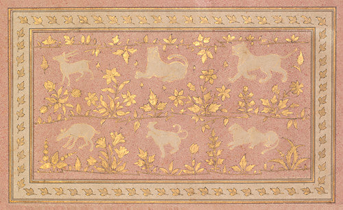 Indian artwork of lions and gazelles. Mughal. Fine art print