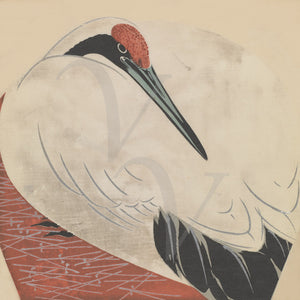 Sitting crane. Japanese bird. Fine art print 