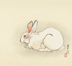 White Rabbit. Japanese colour woodcut. Fine Art Print 