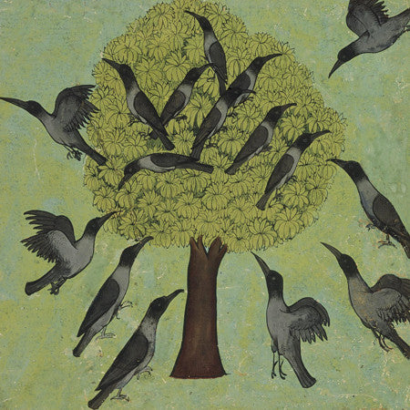 Crows and a tree. Indian painting. Fine art print 