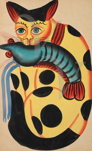 Indian, Kalighat, Cat Painting. Fine art print 