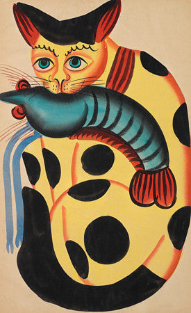 Indian, Kalighat, Cat Painting. Fine art print 