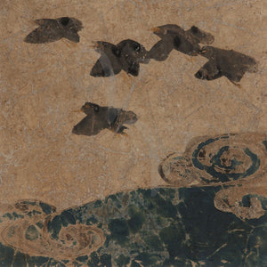 Black Birds over Ocean. Japanese painting. Fine art print 