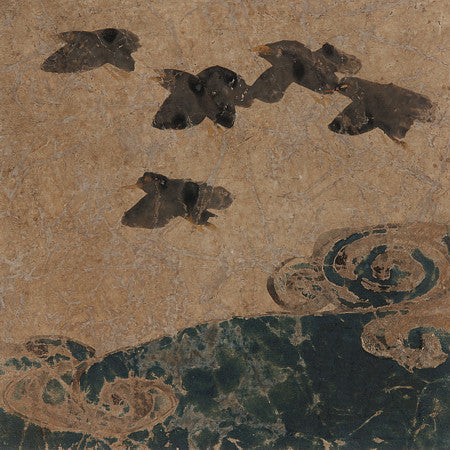 Black Birds over Ocean. Japanese painting. Fine art print 