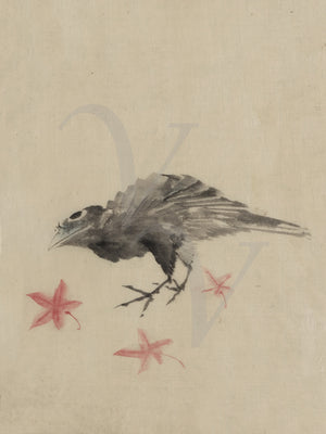 Crow. Japanesebird  ink painting. Raven. Fine art print