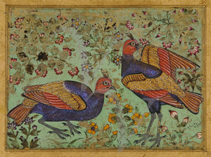 Two pheasants. Exotic Indian bird painting. Fine art print 