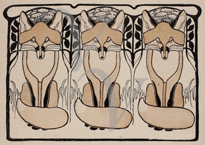 Art Nouveau animal illustration. Three Foxes. Fine art print