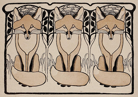 Three Foxes. Art Nouveau fox illustration. Fine art print