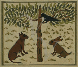 Crow, rabbit and cat Painting from an Ottoman Turkish manuscript on cosmology The Wonders of Creation 