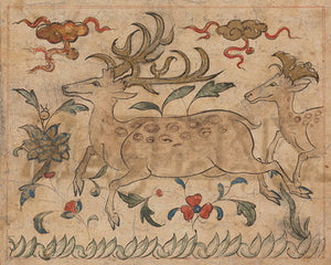 Painting of a pair of stags from a Persian maunscript (c.1300s) the Manafi' al-hayawan (On the Usefulness of Animals). 