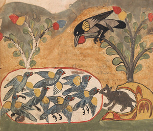 The mouse fress the doves. Painting from the Kalila wa Dimna. Fine art print