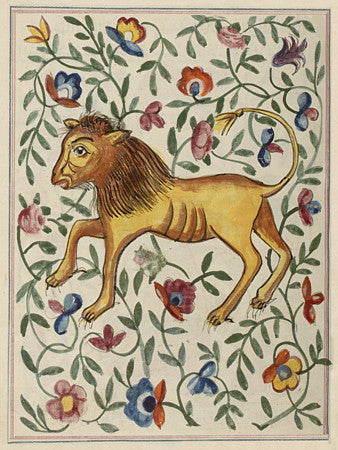 Painting of a lion from antique Persian manuscript on Cosmology. Fine art print