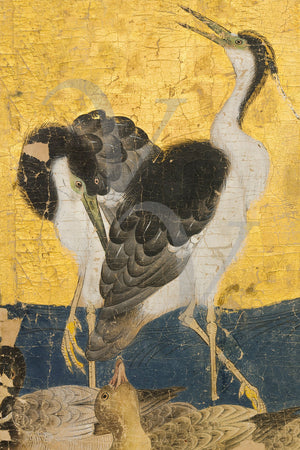 Herons and Ducks. Antique Persian bird painting, Iran. Fine art print