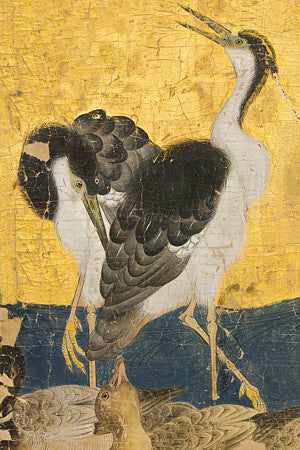 Herons and Ducks. Antique Persian bird painting, Iran. Fine art print 