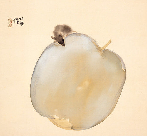 Mouse with Gourd. Antique Japanese animal painting
