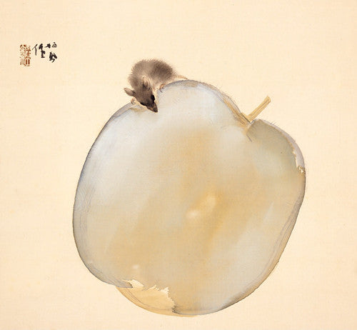 Mouse with Gourd. Antique Japanese animal painting
