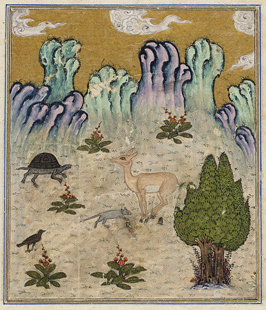 Kalila wa Dimna Persian painting. The Rat Frees the Gazelle