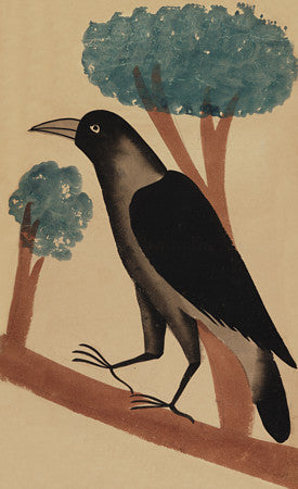 Indian painting of a crow, in Kalighat style