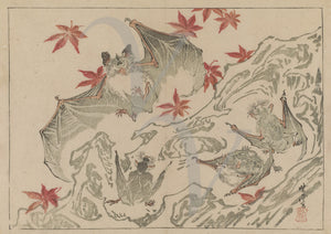 Flying Bats by Kawanabe Kyosai. Japanese woodblock art print