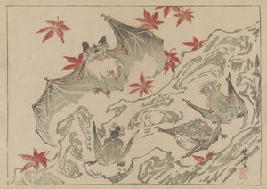 Flying Bats by Kawanabe Kyosai. Japanese woodblock art print