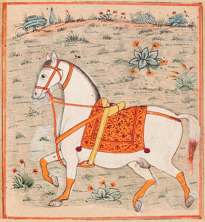 Persian stallion painting. Antique horse art. Persia