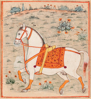 Persian stallion painting. Antique horse art. Persia