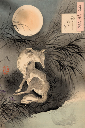 Moon Over Musashi Plain by Tsukioka Yoshitoshi. Wolf and full moon