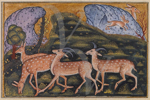 Persian painting of deer in a landscape