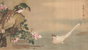 Birds and Roses. Antique Japanese painting