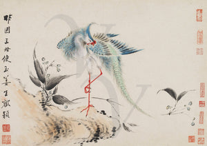 Phoenix in a Landscape. Mythical bird painting, China