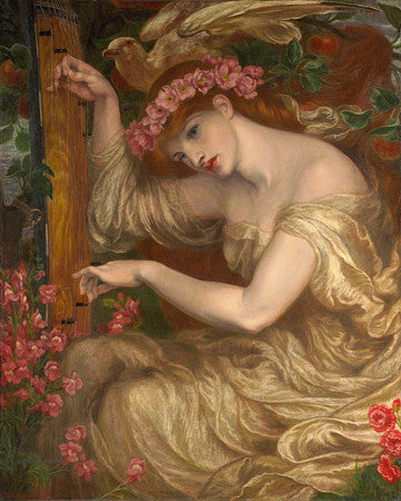 A Sea-Spell by Dante Gabriel Rossetti. Pre-Raphaelte siren playing music