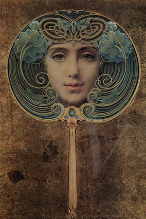 Art Nouveau woman's face. Painting by Louis Hawkins Weldon